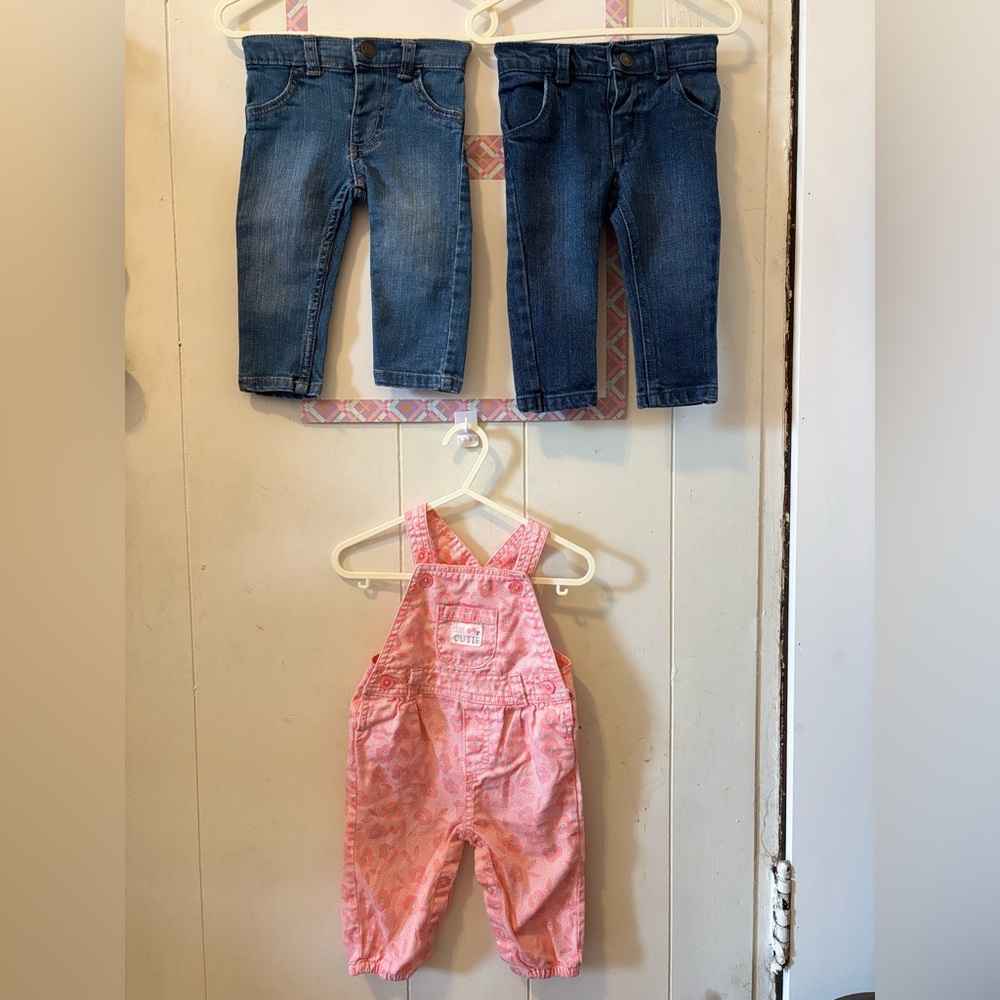 Bundled - (6 pcs)Blue Jeans, Pink Overalls Set and leggings